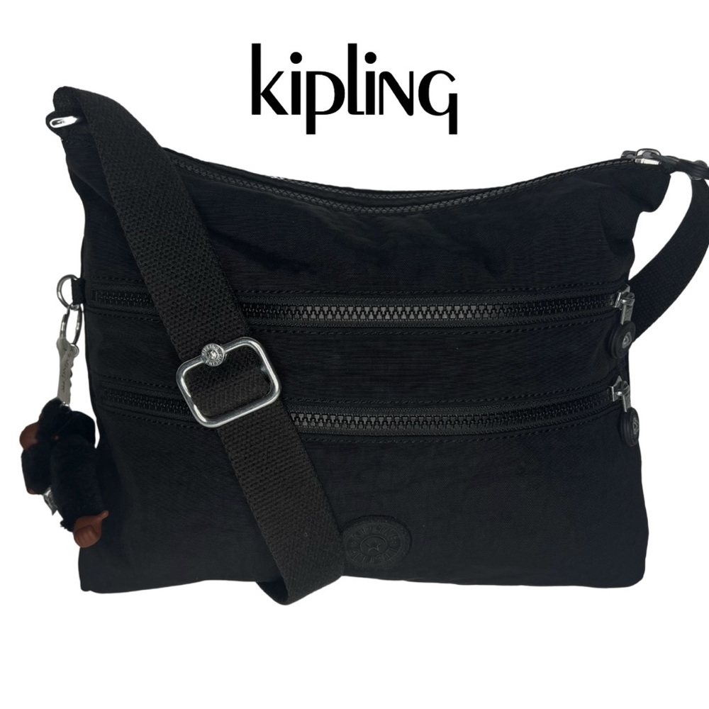 Kipling | Black Nylon Alvar Essential Solid Crossbody Zipper Pockets Travel Bag